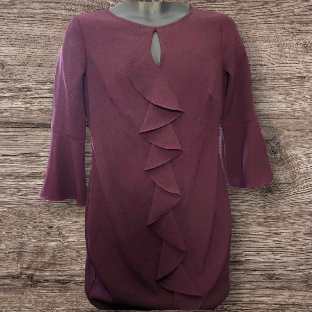Jessica Howard Ruffle Dress-Womens 8P/8 Petite-Plum Purple-Casual,Office,work